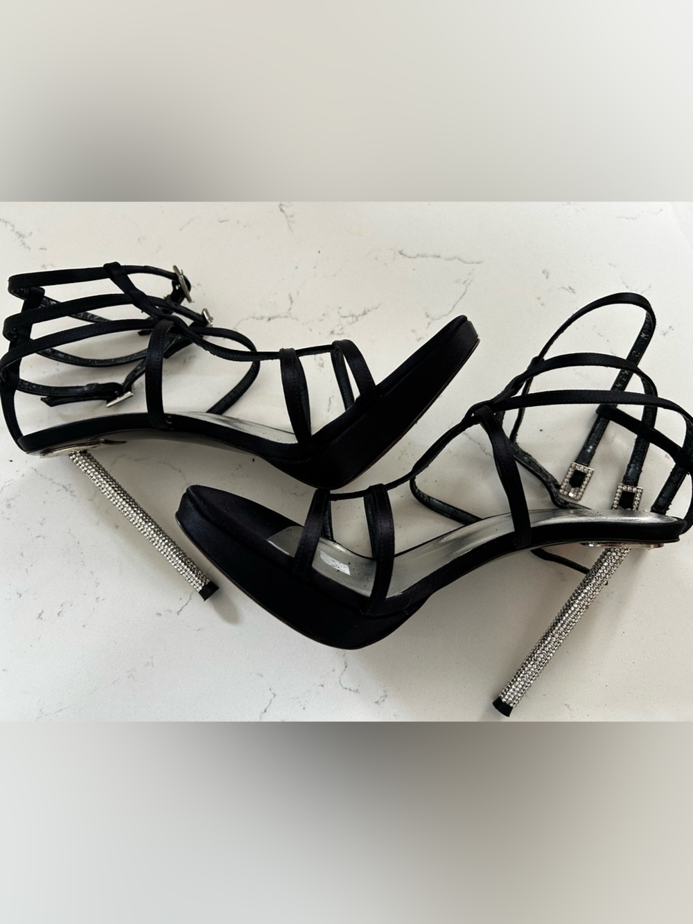Stuart Weitzman platform heels with crystal buckles and crystal heel size 7.5 - Picture 6 of 14